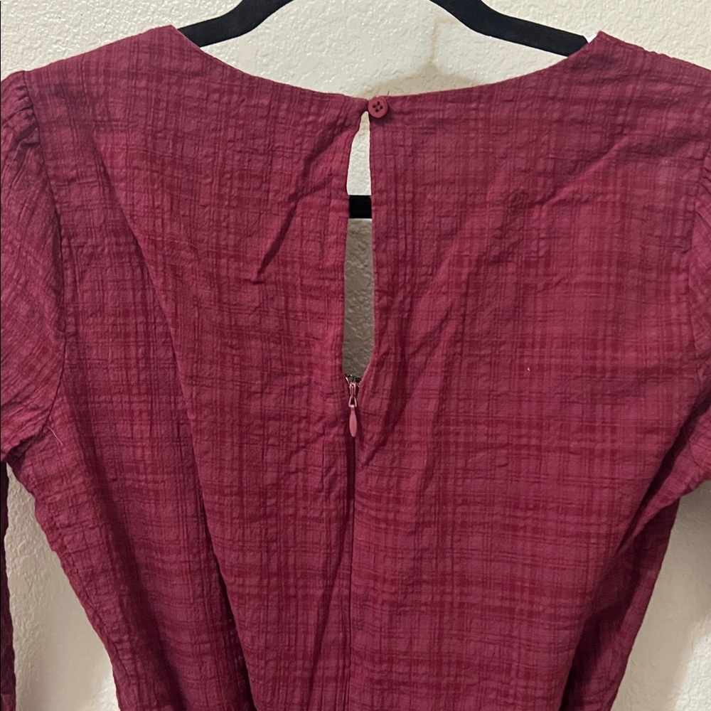 LULUS Autumn Adoration Wine Red Plaid Long Sleeve Dress With Pockets Size Small - Picture 8 of 10